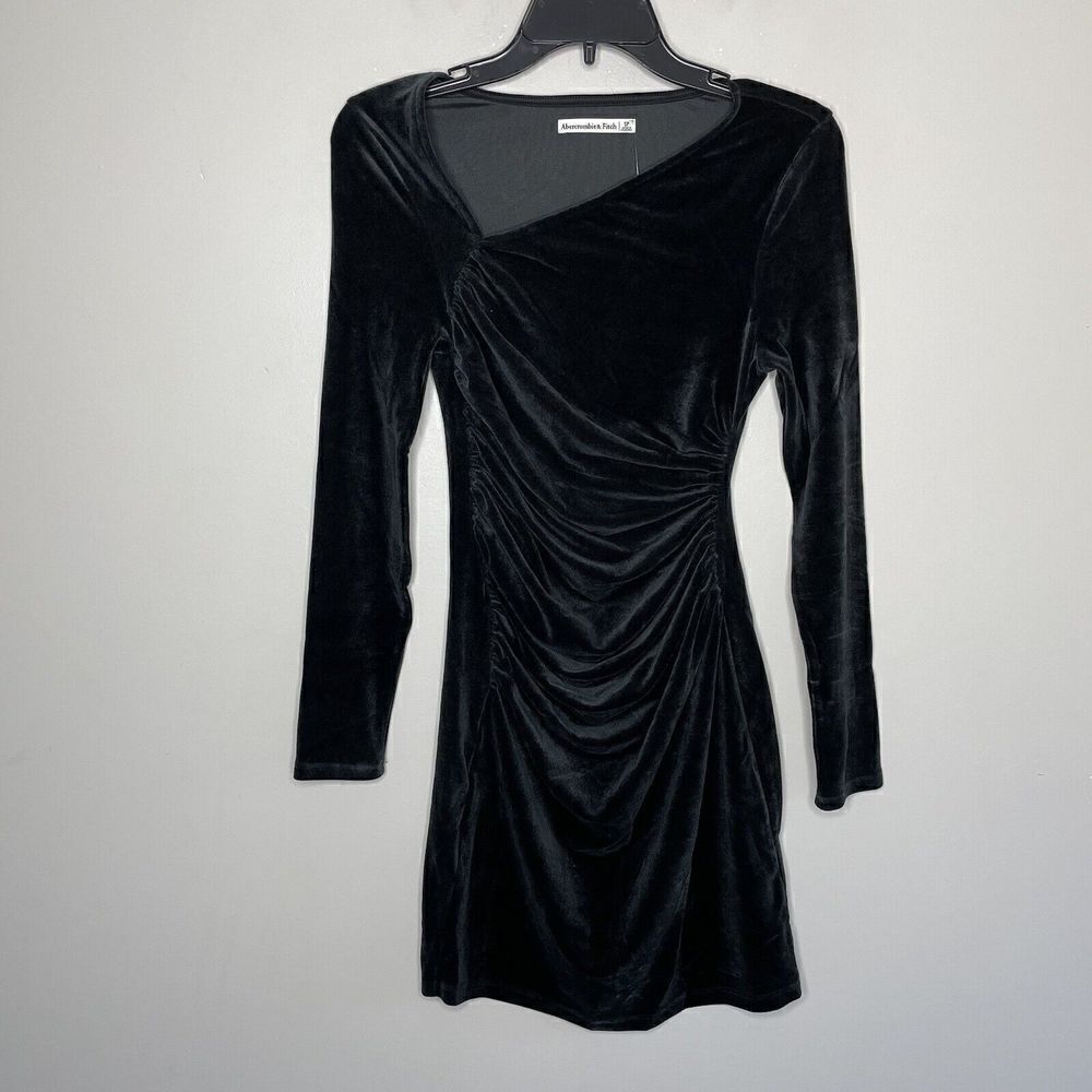 ABERCROMBIE & FITCH Dress Womens Small Petite SP Black Velvet Mini NEW Ruched